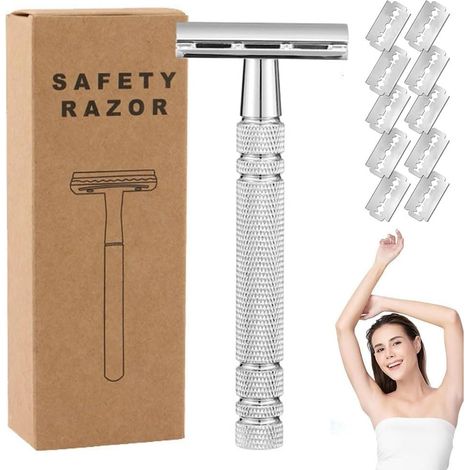 Rasoir Homme Manuel, Rasoir De Sureté Homme et Femme, Déchet Rasoirs Manuel Homme Safety Razor, Rasoirs Barbe Intime Corps Moustache Sourcil, Kit Rasage Manuel Homme Argent (1/5)