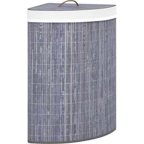 Panier à linge d'angle bambou 60 litres gris