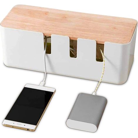 HERCHR Kabelmanagementbox 30,3 x 12,5 x 11,5 cm, Kabel-Organizer mit Holzdeckel für Computer-TV, Steckdosenleiste, Ladeleitung