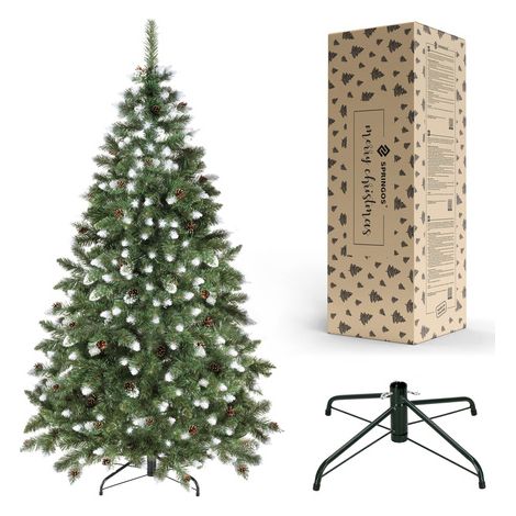 SPRINGOS Künstlicher Premium-Weihnachtsbaum 180 cm Diamantkiefer mit Kunstschnee und echten Zapfen Winter-Optik (1/5)
