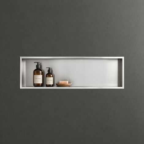 Mai & Mai Duschnische Bad Silber 30cm x 90cm x 8,3cm Wandnische befliesbar aus Edelstahl Duschregal einfache Montage MBK01