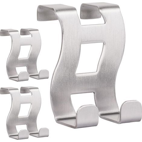 Crochets de Porte en Acier inoxydable, Modèle MH001-3, Patère de Porte Sans Percage, Idéal pour Chambre, Salle de Bain et Cuisine, Lot de 3, 5 x 6 x 4.5 cm, Argent (1/5)
