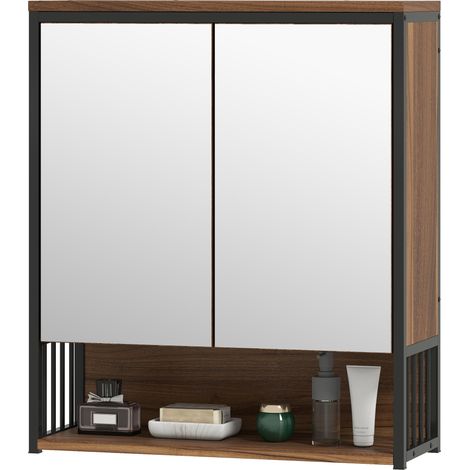 Armoire miroir suspendue salle de bain MDF marron 60x70x15cm