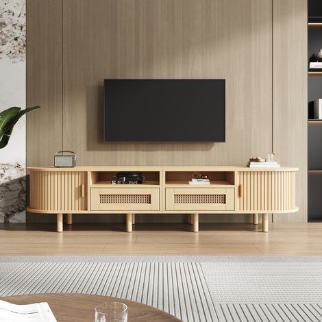 Mueble TV ovalado con cajones y ratán natural para salón HAVRYA (1/5)