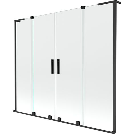 Mexen Velar L Duo, zweiteilige Badewannen-Abtrennung, verschiebbar 170 x 150 cm, transparent, schwarz - 896-170-003-02-70 (1/2)