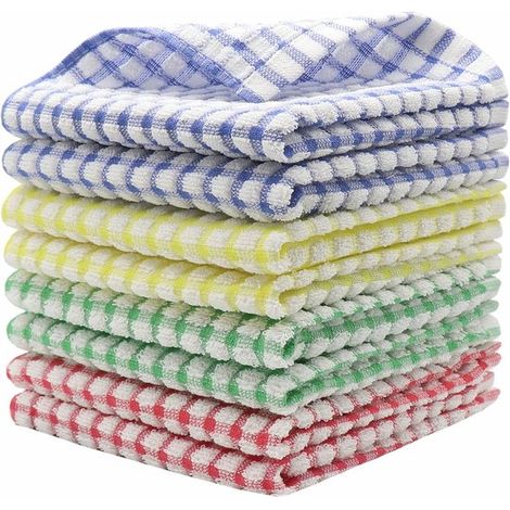 Lot de 8 torchons de cuisine en coton – Couleurs mélangées – Absorbants – Vaisselle et nettoyage (1/5)