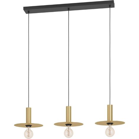 Lampe suspendue Escandell Steel noir, pinceau en laiton E27 3x40w L: 95 cm B: 25 cm H: 110 cm Dimmable (1/3)