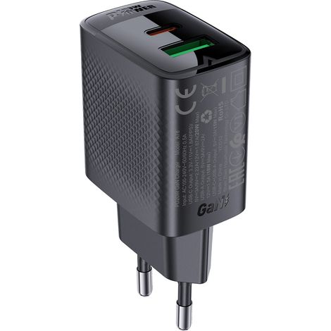 A78 GaN USB-A USB-C PD 20W Wandladegerät – Schwarz (1/5)