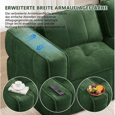 L-förmiges modulares Zweisitzer-Sofa ohne Gestell mit Hocker, 32D-Hochdichteschaum, tiefe Sitzfläche, hautfreundlicher Stoff, rutschfest, für Wohnzimmer und Wohnungen, Grün. (1/5)