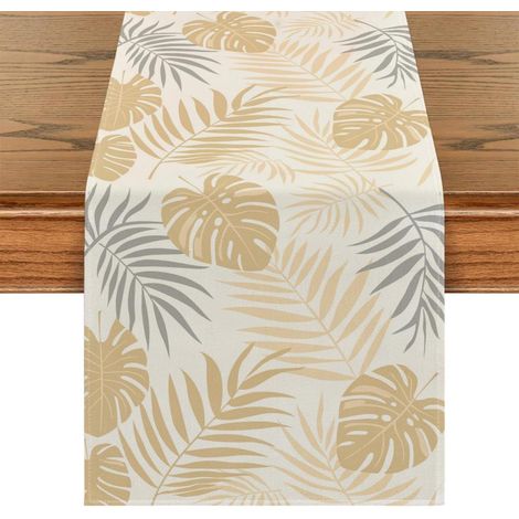 Tischläufer 40x140 cm Gelb Blattmuster Abwaschbar Leinen-Mix Landhausstil