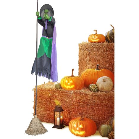 Balai de Sorcière Volant Décoratif pour Extérieur Fête Halloween Décoration Lumineuse pour Jardin Porte d'Entrée Maison Hantée Escape Room