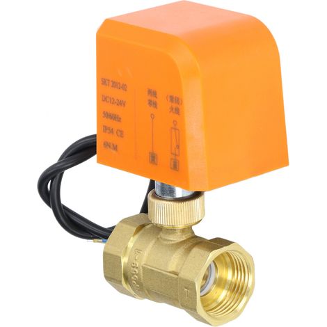 Robinet à bille électrique 2 voies DN25, normalement fermé, laiton, 2 fils, DC12-24V, vanne motorisée universelle (1/5)