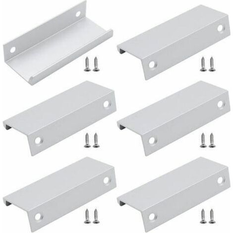 6 x Poignée Fixation Arrière en Aluminium Poignée Invisible de Meuble pour Tiroirs Armoires Placards - Argent - 80 mm de Long - Quincaillerie d’Armoire,de (1/4)