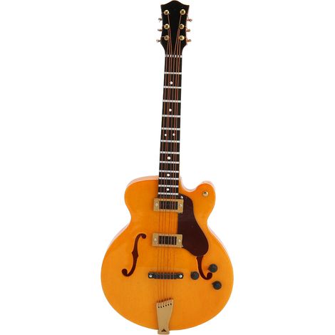 Guitare électrique miniature en bois doré creux avec support, modèle d'instrument de musique miniature de 18 cm (7,1 pouces). (1/5)