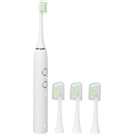 Brosse à dents électrique adulte étanche IPX7, 4 modes de vibration nettoyage dentaire, blanche, avec 4 têtes de rechange (1/5)