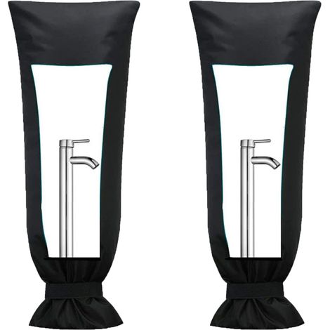 Lot de 2 housses de protection pour robinet d'extérieur, noir, en tissu Oxford, pour protection contre le gel hivernal,51 x 20cm (1/5)