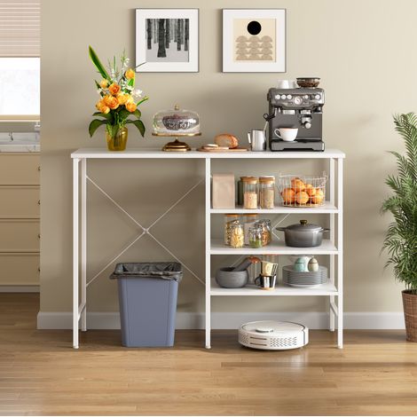 Tavolo organizer 120x40x85.5 cm bianco in MDF e metallo con ripiani modulari e piedini regolabili (1/5)