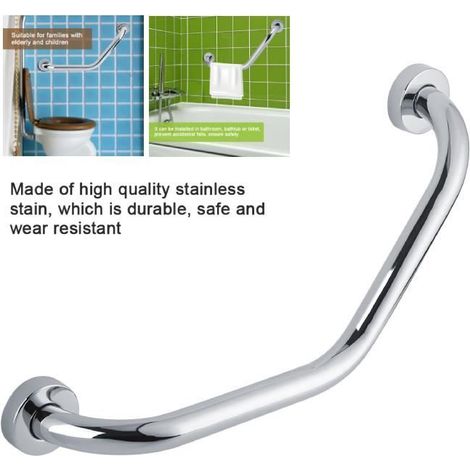 QUT Barre d appui coudée en inox Inox de haute qualité, aide à se relever, 445mm HJ011 (1/4)