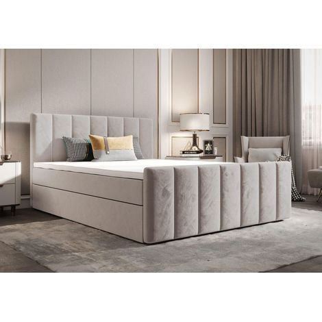 Lit Boxspring Adalle - Crème - 200x200 Cm - Lit Avec Rangement - Design Élégant - Matelas À Ressorts Bonnell (1/5)