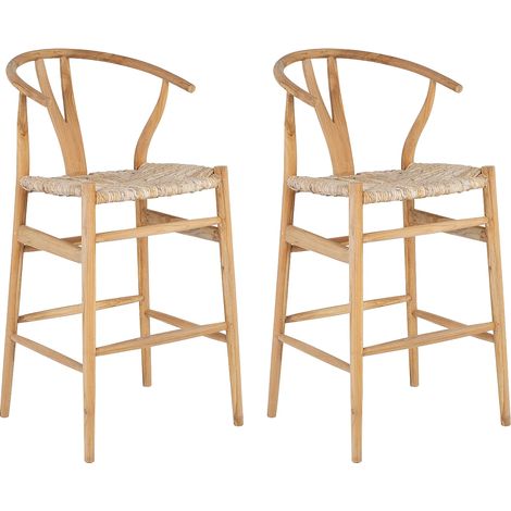 Sgabello da bar in Teak e Paglia Naturale - Lotto di 2 - POGIANA (1/5)
