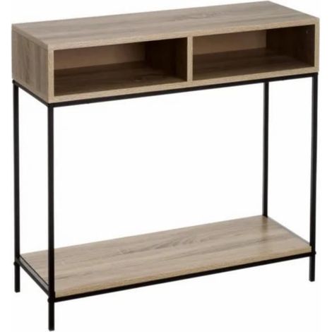 Table de console, meuble d'entrée en MDF-métal coloris natutrel-noir - Longueur 80 x Profondeur 30 x Hauteur 75 cm
