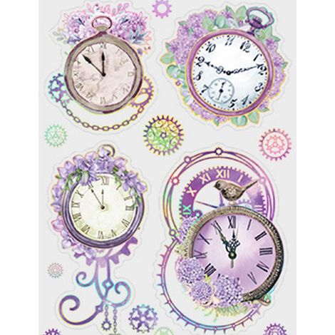 Autocollants pour animaux de compagnie « Une belle journée » : Décoration de journal sur le thème de l’horloge et des fleurs (2 feuilles) - Le temps passe vite (1/5)