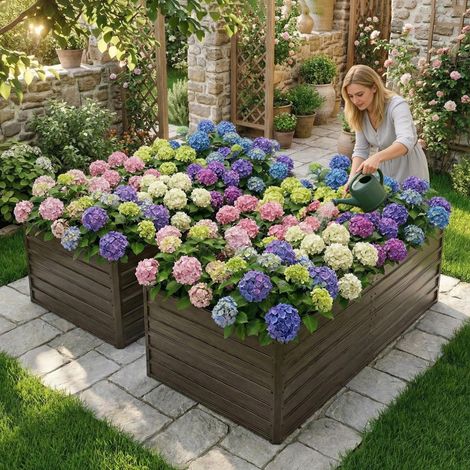 Vaso rialzato da orto in metallo 219x112x64 cm con base aperta, resistente, effetto legno marrone (1/5)