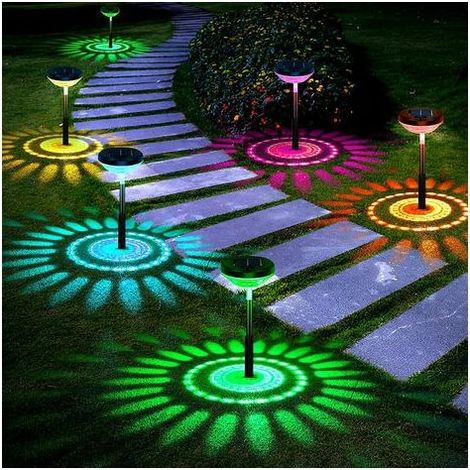 4 Pack Solar Powered Path Lights, Color Changing/Warm White LED Solar Outdoor Lights, IP67 Waterproof Solar Street Lights, Solar Garden Lights for Garden Decoration