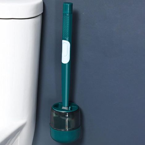 Brosse de toilette nettoyage sans impasse, brosse de salle de bain en silicone pour la maison suspendue avec distributeur de savon, en silicone (vert) (1/5)