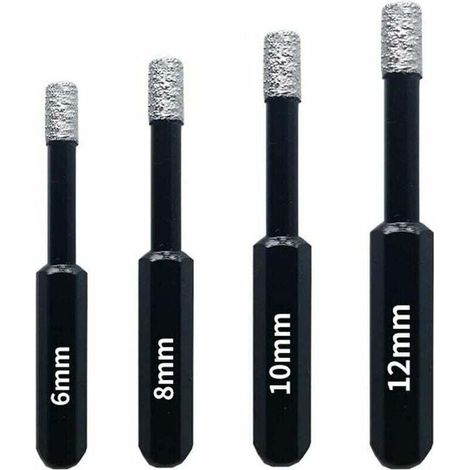 Set mit 4 Diamantbohrern für Fliesen, Keramik, Porzellan, Glas und Stein. Professionelle Diamant-Lochsägen – 6 mm, 8 mm, 10 mm und 12 mm.