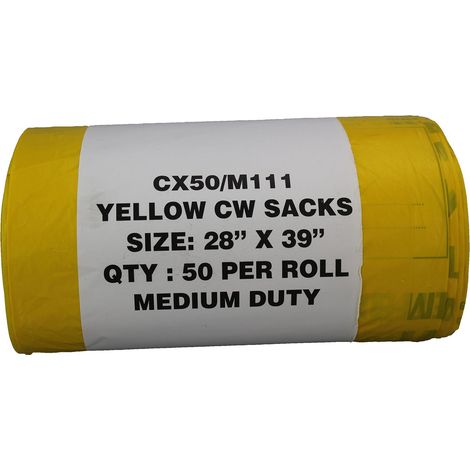 Hanfare CX50/M111 - Rotolo di sacchi per rifiuti, misura media, 90 L/5 kg, colore: Giallo (confezione da 50)