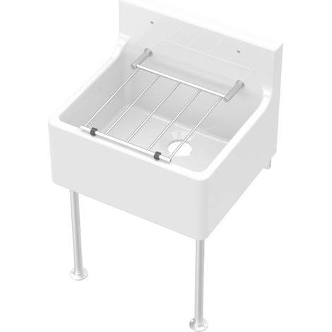 Nuie Cleaner Fireclay Kitchen Sink with Leg and Bracket 455mm L x 396mm W - White (1/2)