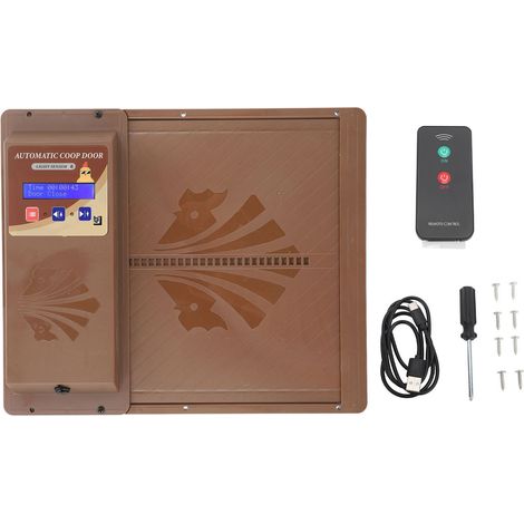Porte automatique de poulailler USB 3 en 1, capteur de lumière, télécommande, ouverture horizontale, marron (1/5)