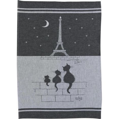 Torchon de Cuisine en Jacquard Motif Chats et Tour Eiffel Coloris Ombre 50 x 70 cm - PANGIVO (1/2)
