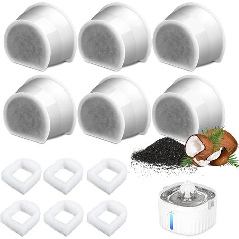 Lot de 6 Filtre à Charbon Rechange Actif Fontaine Eau Chat, Filtres Remplacement pour Fontaines PetSafe Drinkwell Préfiltres en Mousse pour Fountain (1/5)