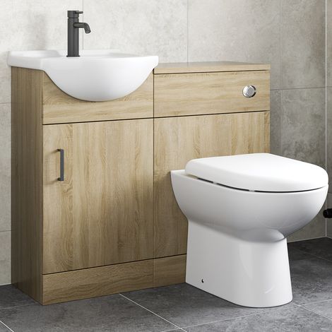 950mm Bathroom Toilet Vanity Unit Combination Basin Sink Furniture Oak Effect (1/5)