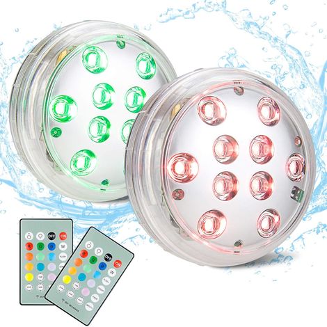 BIGMONAT Lot de 2 projecteurs de piscine avec télécommande RF, portée de 24 m (80 pi), fonctionnant sur piles AA, étanches IP68 et submersibles. Éclairage LED 12 couleurs changeantes pour douche et ba (1/5)