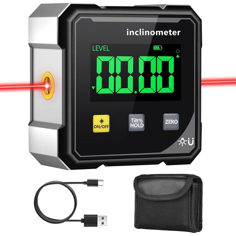 Magnetic digital angle finder, digital inclinometer with electronic laser, powerful magnetic 4-sided protractor with LCD screen, for woodworking, construction, and machinery. (1/5)
