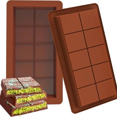 Moule à barre de chocolat en silicone - Façon chocolat de Dubaï - Moule à cire fondue - Facile à démouler - Rectangulaire - Pour protéines et énergie - Fait main (1/5)