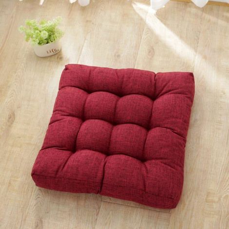 Couleur Unie Coussin pour Chaise de Salle à Manger, Coton Lin Coussin de Chaise Galette de Chaise Doux Coussin (53x53cm,Vin Rouge) (1/3)