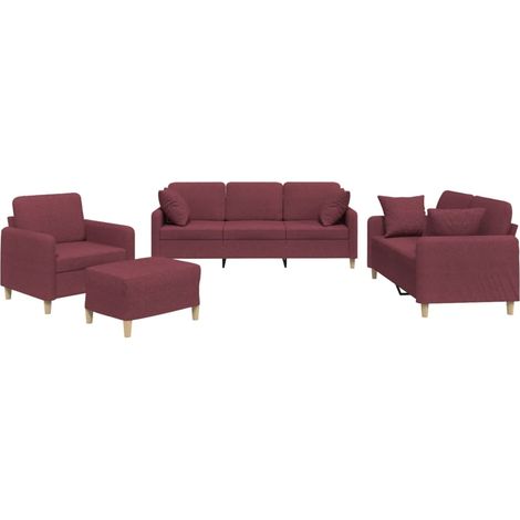 Maison Exclusive - Ensemble de canapés 4 pcs avec coussins rouge bordeaux tissu (1/5)
