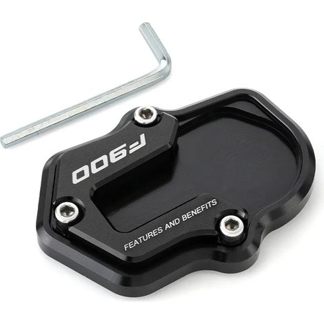 (Noir) Plaque d'extension de béquille latérale compatible avec BMW F900 R XR 2020, F900R et F900XR 2021, 2022 et 2023. Rehausse de béquille latérale Maxpower. (1/4)