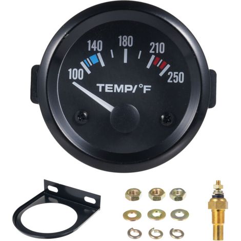 Manomètre de température d'eau 52 mm (2 pouces), 12 V, avec capteur et rétroéclairage LED blanc, plage de mesure 100,250 °F (40,120 °C), pour voiture, camion, bateau, camping,car ou quad. (1/4)
