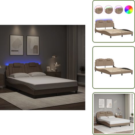 Bettgestell mit LED Cappuccino-Braun 120x200 cm Kunstleder - Bettstellengestell - Doppelbett - Lederbettwäsche - Luxusbett - Modernes Bett (1/5)