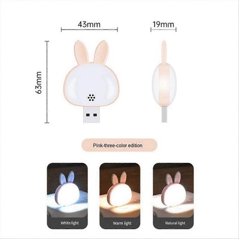 Set mit 2 USB-Leselampen, Mini-Hasen-Nachtlicht, rosa und weiß, fürs Schlafzimmer (1/5)