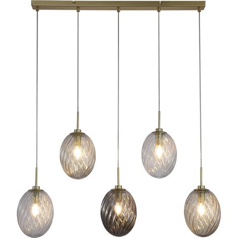 Searchlight Whirl Suspension à 5 lampes, laiton satiné, verre multicolore, 5 x E14 (1/5)