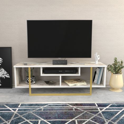 Decorotika Asal 120 cm Wide Modern Meuble TV Meuble TV TV Cabinet With Open Shelf Lowboard Up To 51 TVs - Ephesus And Doré(e) (1/5)
