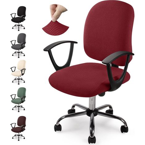 Housse de chaise de bureau en deux parties, housse de chaise universelle, adaptée à la chaise de bureau, sans chaise (rouge, 1)