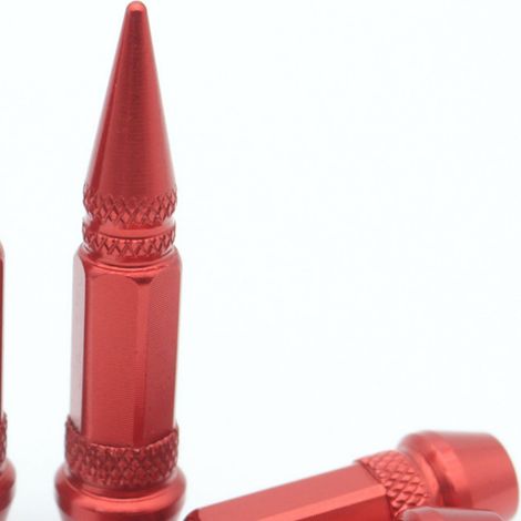 Quatre bouchons de valve de pneu de 60 mm, embouts pointus en acier inoxydable, adaptés aux voitures, motos et vélos, rouges. (1/5)