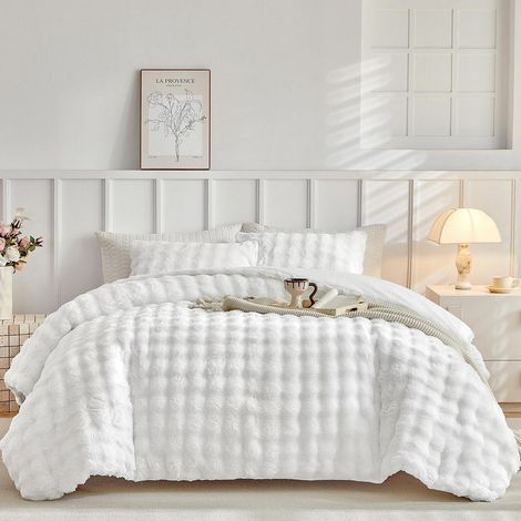 Ensemble de literie King-Size Doux Teddy-Fleece Blanc 230x220 cm